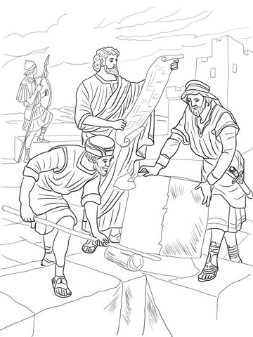 Nehemiah Rebuilding the Walls of Jerusalem coloring page | Free Printable Coloring Pages